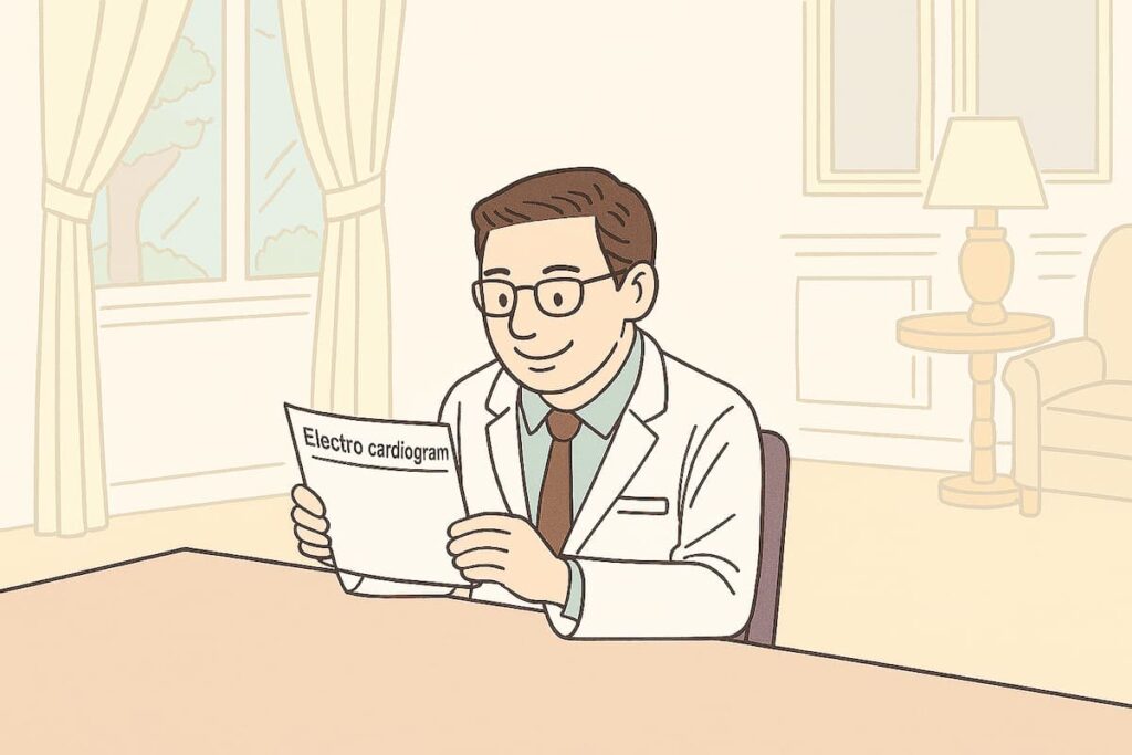 心電図を読影する循環器専門医かつ認定内科医であるSuwaMEDICA代表:吉川大治のイラスト