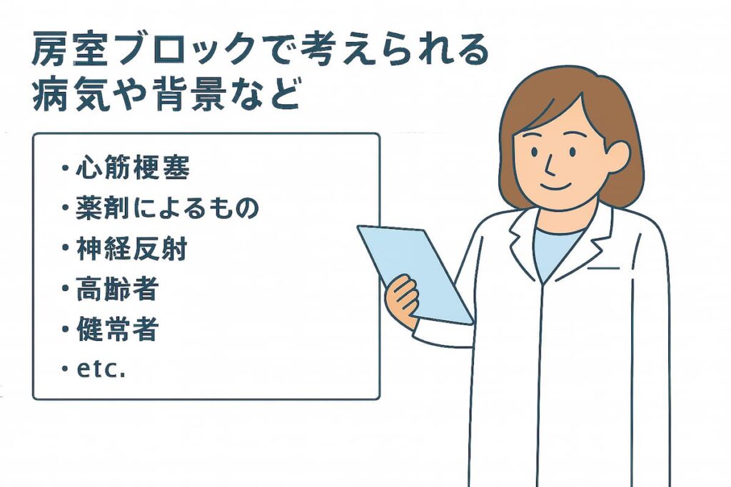 房室ブロックの原因や背景を医師が解説しています。
