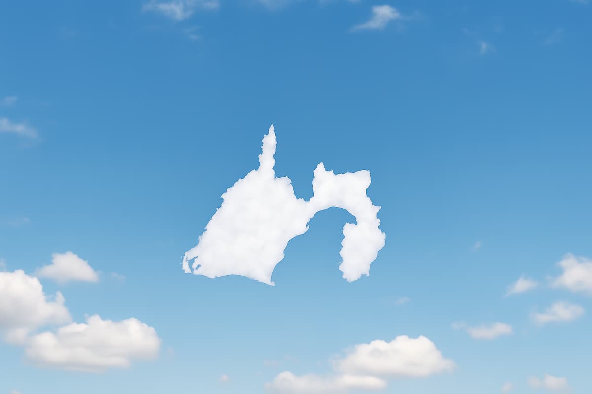 青空に静岡県の形をした雲が浮かんでいます。