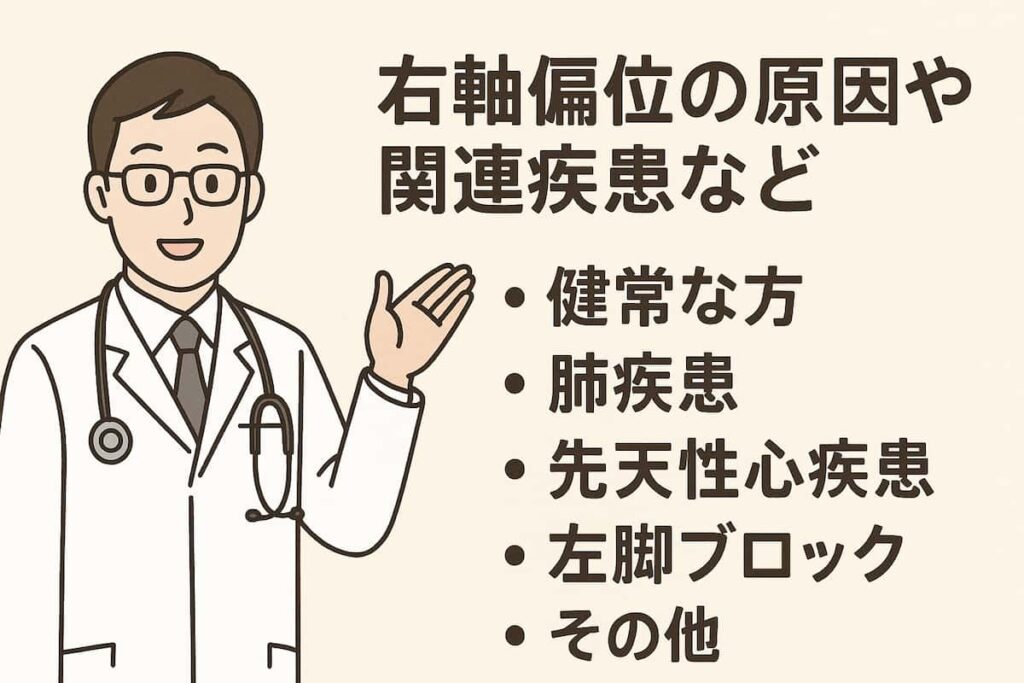 右軸偏位の原因や関連疾患について医師がていねいに解説しています。