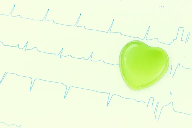 心電図の上にハートの模型が置いてあります。