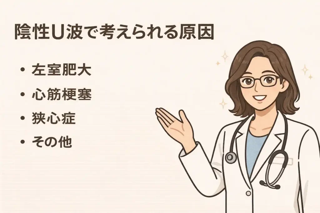 医師が心電図、陰性U波の原因について、優しく説明しています。