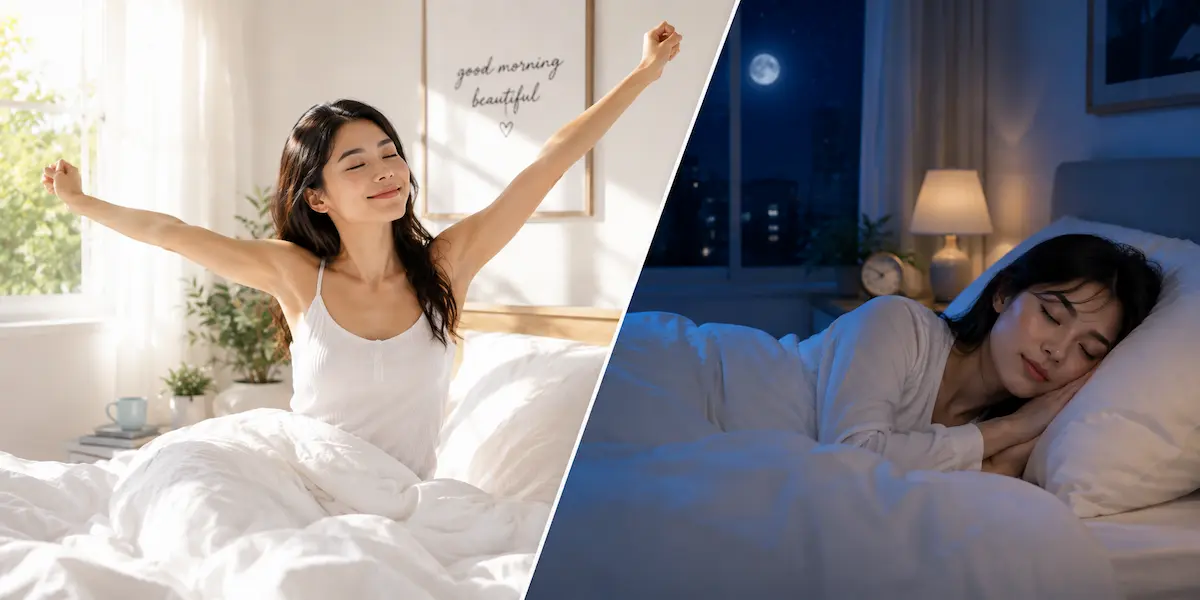 朝目覚める女性と夜間よく寝ている女性